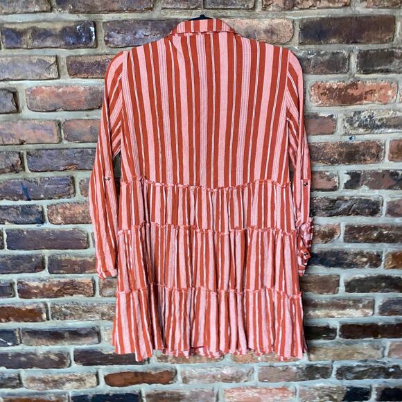 Francesca's Blue Rain Orange Striped Tiered Tunic Top Women's Size Small - Picture 7 of 7
